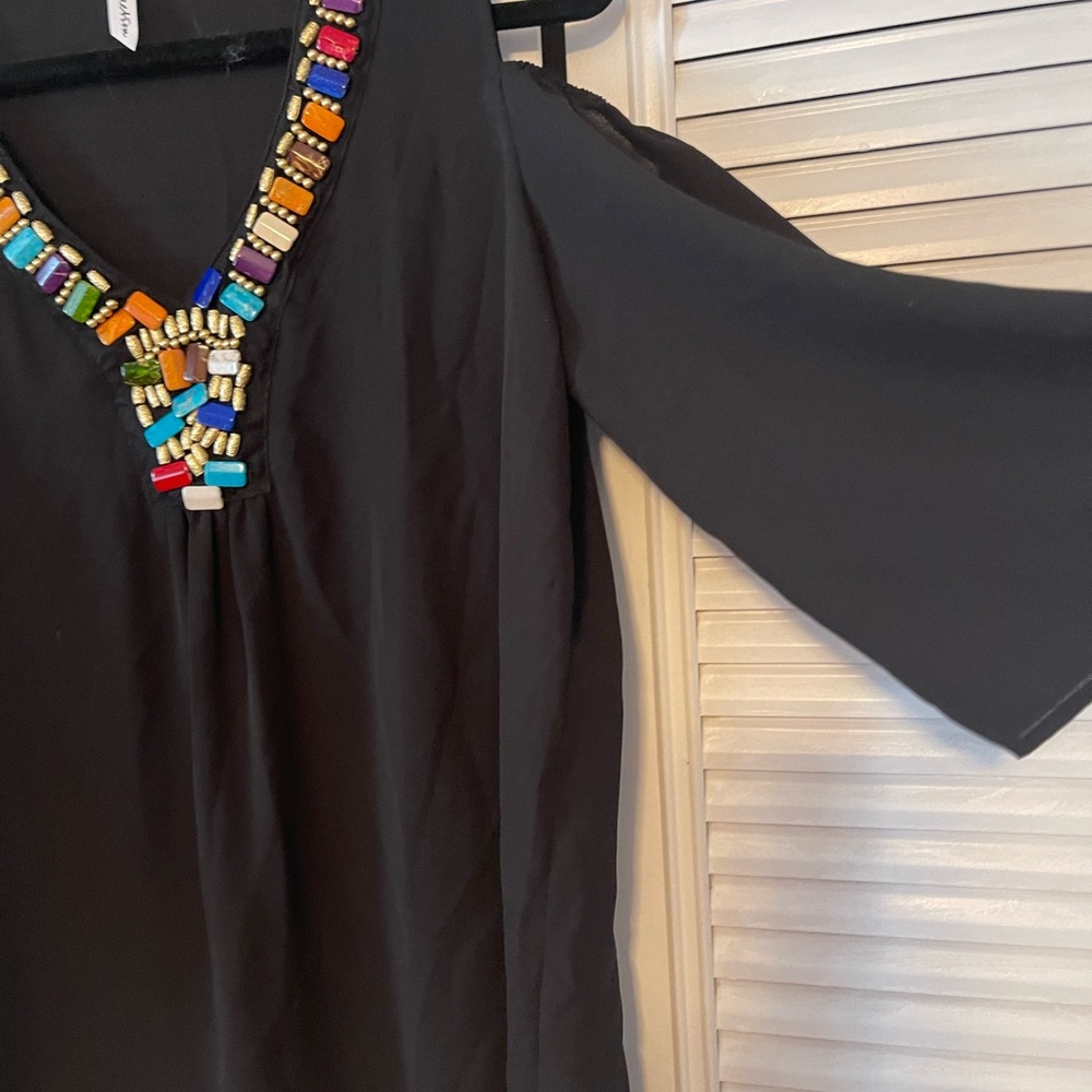 Black cold shoulder embellished top